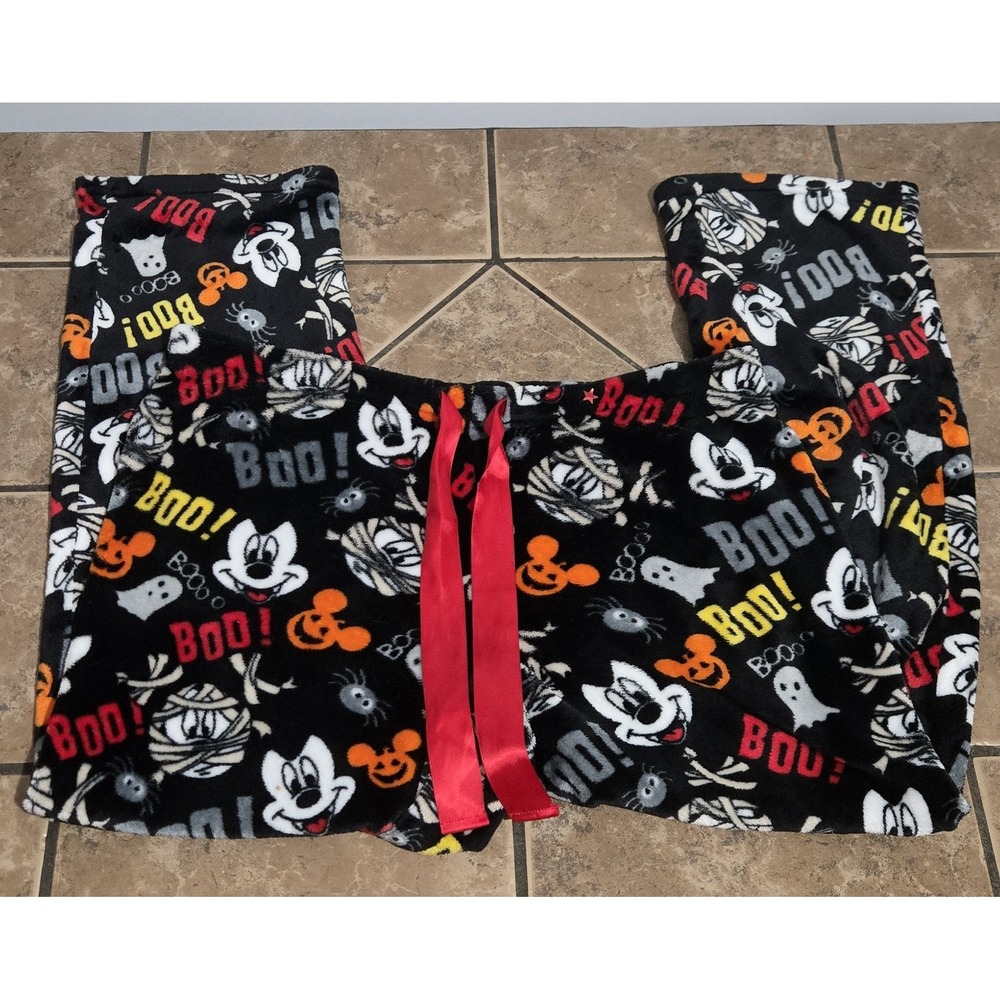 Disney Mickey Mouse Halloween Fleece Pajama Pants Black Orange XL 16/18